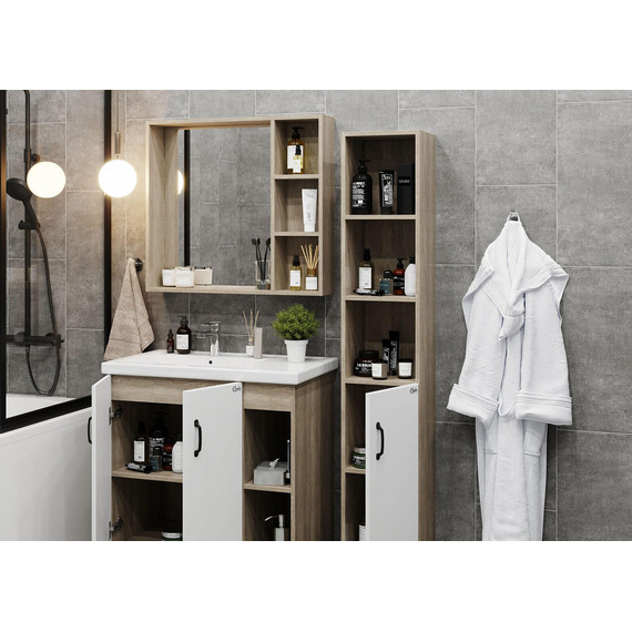 Тумба напольная с раковиной-столешницей Onika Тимбер 80 см 108045, белый матовый/дуб сонома - фото 6