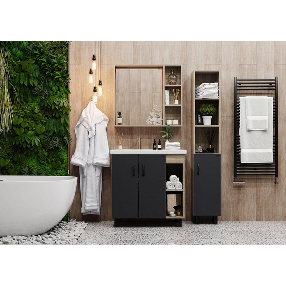 Тумба напольная с раковиной-столешницей Onika Тимбер 80 см 108046, серый матовый/дуб сонома - фото 2