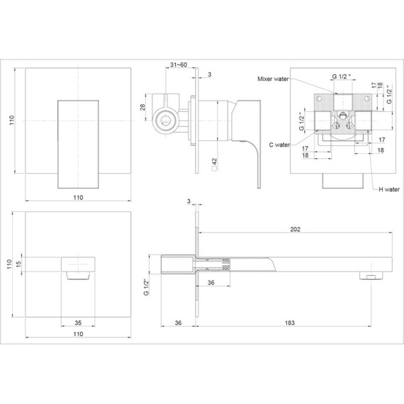 Смеситель для раковины настенный Paini Grazia 21PZ208, чёрный матовый - фото 8