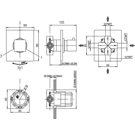 Переключатель потоков на три потребителя Paini Grazia 21PZ471, черный матовый - фото 3