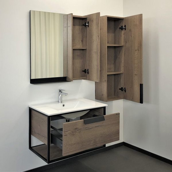 Тумба подвесная с раковиной Comforty Бонн 75 см (раковина белая) дуб тёмный - фото 3