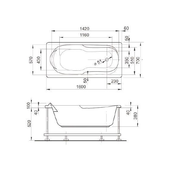 Ванна акриловая Pestan Veedi Ina 160x70 см 13316070 - фото 4