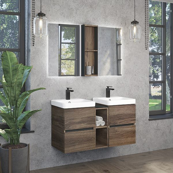 Тумбы подвесные с раковинами Comforty Дартфорд 110 см, дуб тёмно-коричневый - фото 3