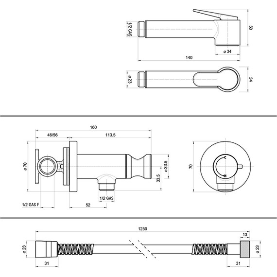 Набор для гигиенического душа Bossini Paloma Brass E37005B.094, брашированный никель - фото 2