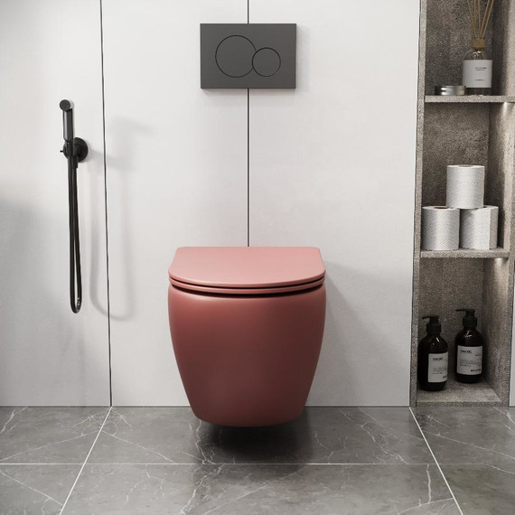 Унитаз подвесной безободковый Grossman Color GR-4455PIMS с тонкой крышкой микролифт, розовый матовый, Цвет производителя: красный - фото 10