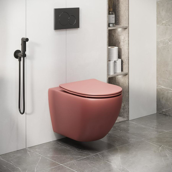 Унитаз подвесной безободковый Grossman Color GR-4455PIMS с тонкой крышкой микролифт, розовый матовый, Цвет производителя: красный - фото 3