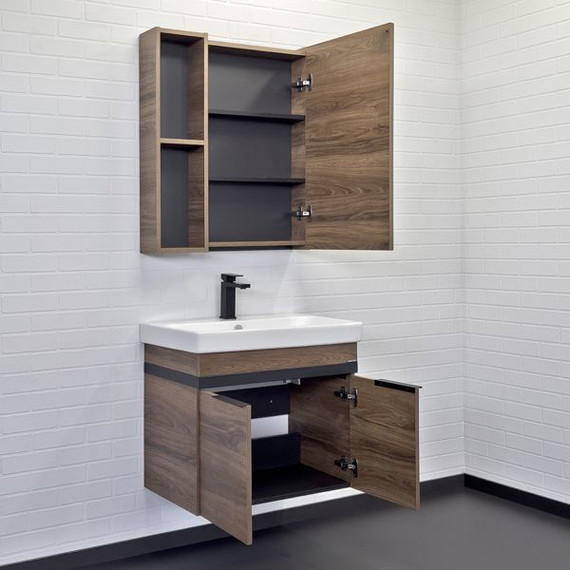 Зеркало-шкаф Comforty Соло 70 см, дуб тёмно-коричневый - фото 3