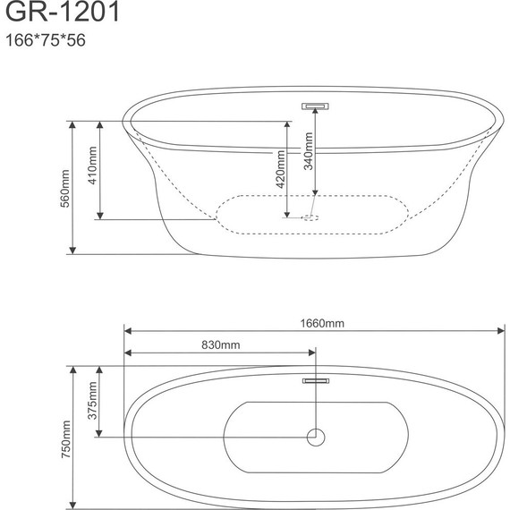 Ванна отдельностоящая Grossman 166x75 см GR-1201 - фото 3