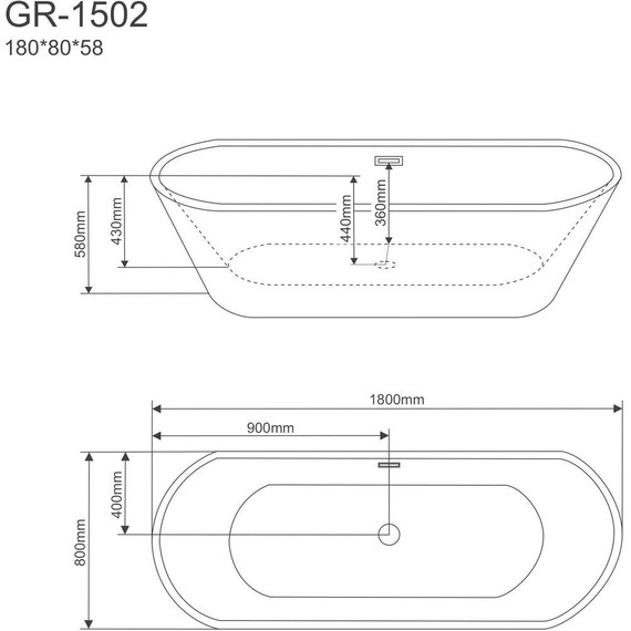 Ванна отдельностоящая Grossman 180x80 см GR-1502 - фото 3