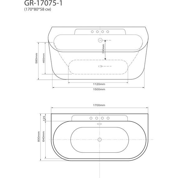 Ванна акриловая Grossman 170x80 см GR-17075-1 - фото 4