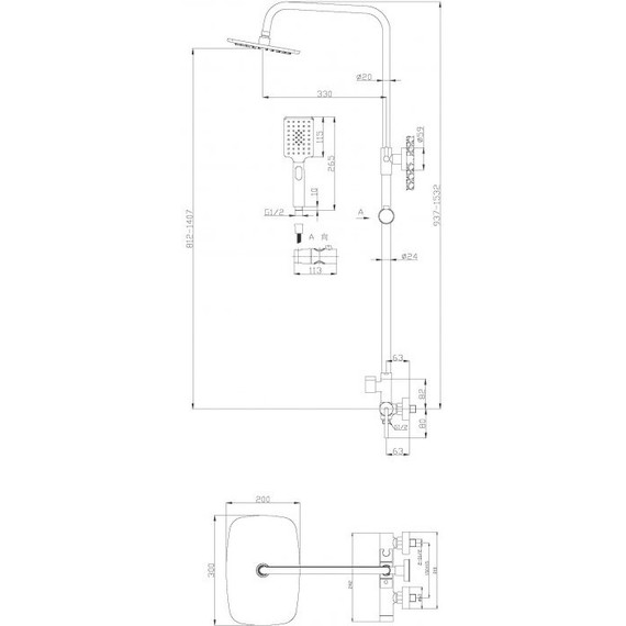 Душевая стойка BelBagno Acqua ACQUA-DOCM-NERO, чёрный матовый, Цвет производителя: чёрный матовый - фото, картинка 3 Душевая стойка BelBagno Acqua ACQUA-DOCM-NERO, чёрный матовый, Цвет производителя: чёрный матовый - фото 3