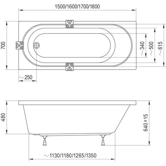 Ванна акриловая Ravak Sonata II 160х70 см C634R00000, Размер - мм: 1600х700 - фото 9
