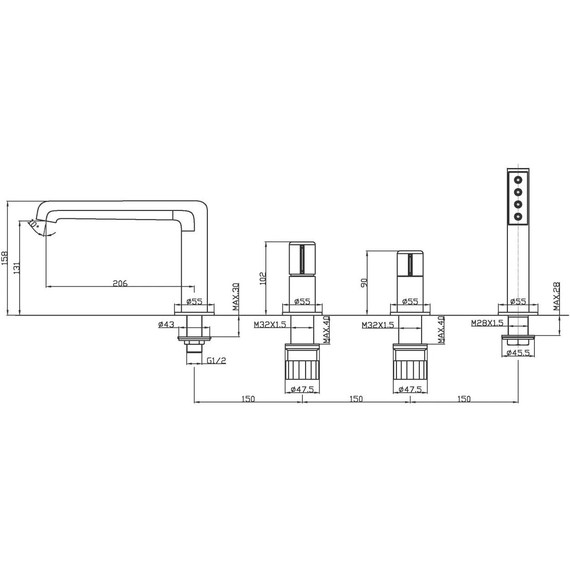 Смеситель для ванны BelBagno Uno UNO-BVD4-NERO, чёрный матовый, Цвет производителя: чёрный матовый - фото 2