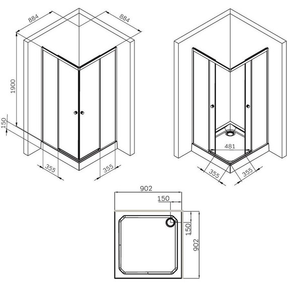 Душевое ограждение Am.Pm X-Joy 90x90 см W94G-403-9090-BТ, черный/прозрачное - фото 10