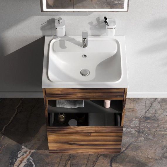Тумба подвесная с раковиной Am.Pm Func 60 см M8FFUX0601OF, дуб крафт, Цвет фасада: тёмное дерево - фото, картинка 2 Тумба подвесная с раковиной Am.Pm Func 60 см M8FFUX0601OF, дуб крафт, Цвет фасада: тёмное дерево - фото 2