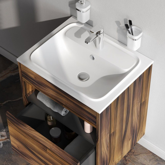 Тумба подвесная с раковиной Am.Pm Func 60 см M8FFUX0601OF, дуб крафт, Цвет фасада: тёмное дерево - фото, картинка 3 Тумба подвесная с раковиной Am.Pm Func 60 см M8FFUX0601OF, дуб крафт, Цвет фасада: тёмное дерево - фото 3