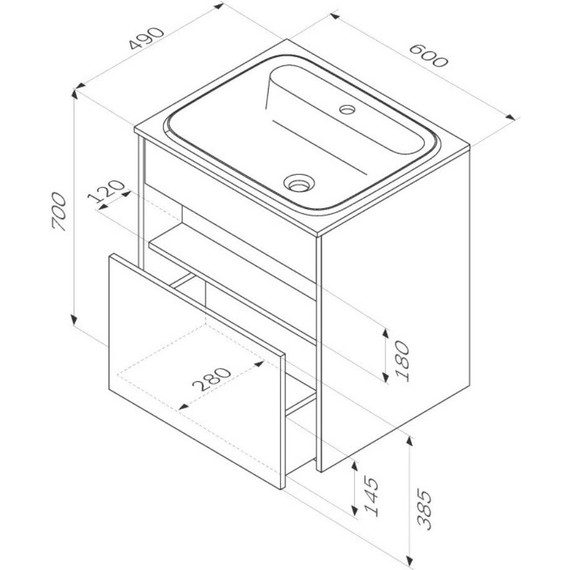 Тумба подвесная с раковиной Am.Pm Func 60 см M8FFUX0601WG, белый глянцевый, Цвет фасада: белый - фото 12