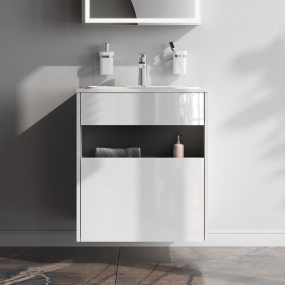 Тумба подвесная с раковиной Am.Pm Func 60 см M8FFUX0601WG, белый глянцевый, Цвет фасада: белый - фото 3