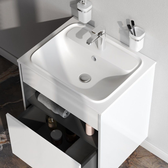 Тумба подвесная с раковиной Am.Pm Func 60 см M8FFUX0601WG, белый глянцевый, Цвет фасада: белый - фото 4