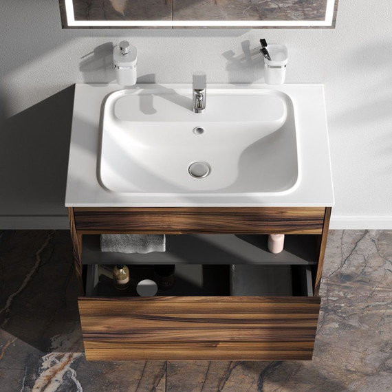 Тумба подвесная с раковиной Am.Pm Func 80 см M8FFUX0801OF, дуб крафт, Цвет фасада: тёмное дерево - фото, картинка 2 Тумба подвесная с раковиной Am.Pm Func 80 см M8FFUX0801OF, дуб крафт, Цвет фасада: тёмное дерево - фото 2