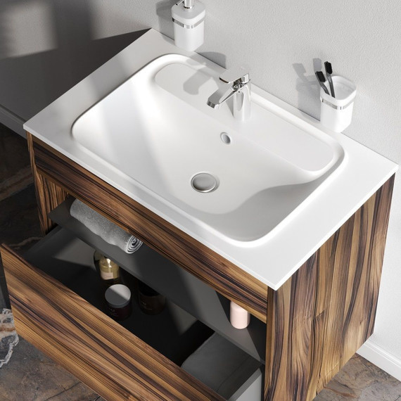 Тумба подвесная с раковиной Am.Pm Func 80 см M8FFUX0801OF, дуб крафт, Цвет фасада: тёмное дерево - фото, картинка 3 Тумба подвесная с раковиной Am.Pm Func 80 см M8FFUX0801OF, дуб крафт, Цвет фасада: тёмное дерево - фото 3