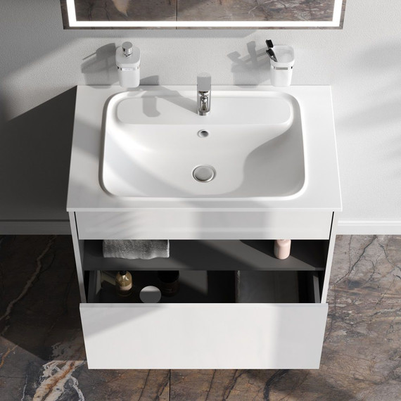 Тумба подвесная с раковиной Am.Pm Func 80 см M8FFUX0801WG, белый глянцевый, Цвет фасада: белый - фото 2