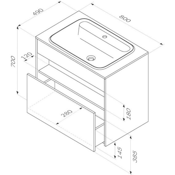Тумба подвесная с раковиной Am.Pm Func 80 см M8FFUX0801WG, белый глянцевый, Цвет фасада: белый - фото 12