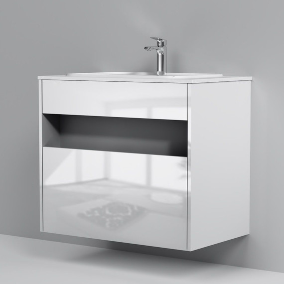 Тумба подвесная с раковиной Am.Pm Func 80 см M8FFUX0801WG, белый глянцевый, Цвет фасада: белый - фото 6