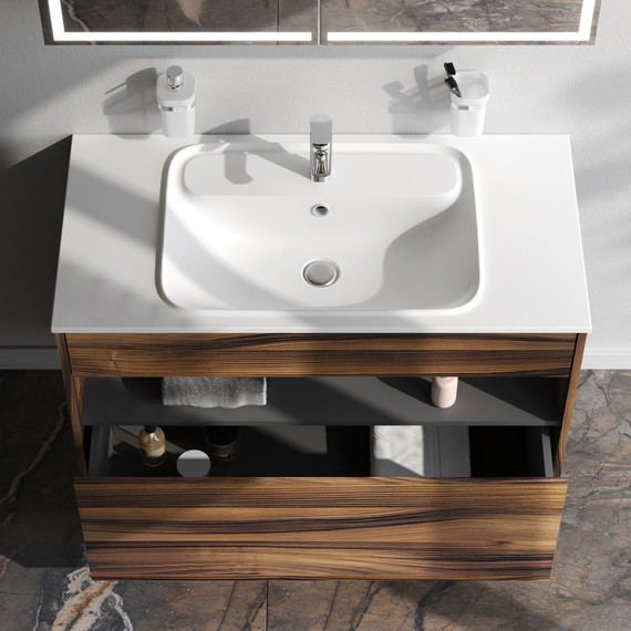 Тумба подвесная с раковиной Am.Pm Func 100 см M8FFUX1001OF, дуб крафт, Цвет фасада: тёмное дерево - фото 2