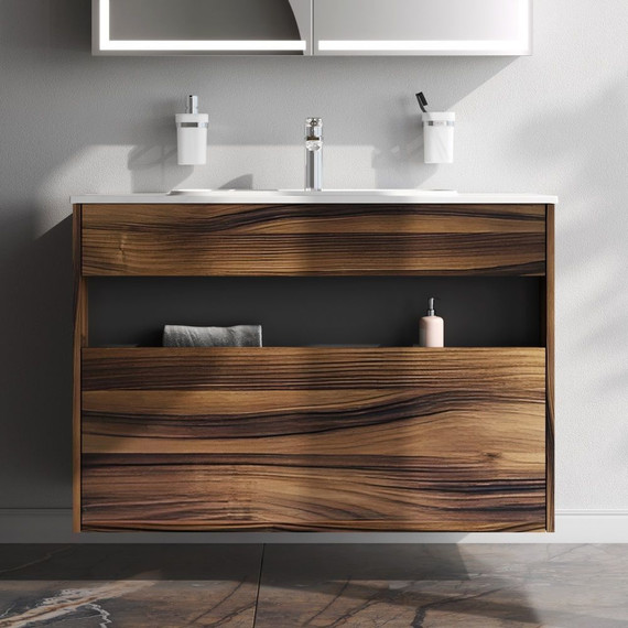 Тумба подвесная с раковиной Am.Pm Func 100 см M8FFUX1001OF, дуб крафт, Цвет фасада: тёмное дерево - фото 9