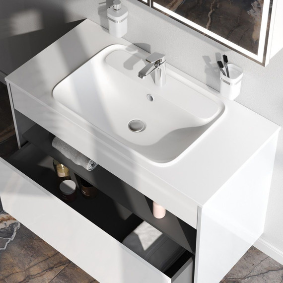 Тумба подвесная с раковиной Am.Pm Func 100 см M8FFUX1001WG, белый глянцевый, Цвет фасада: белый - фото 3