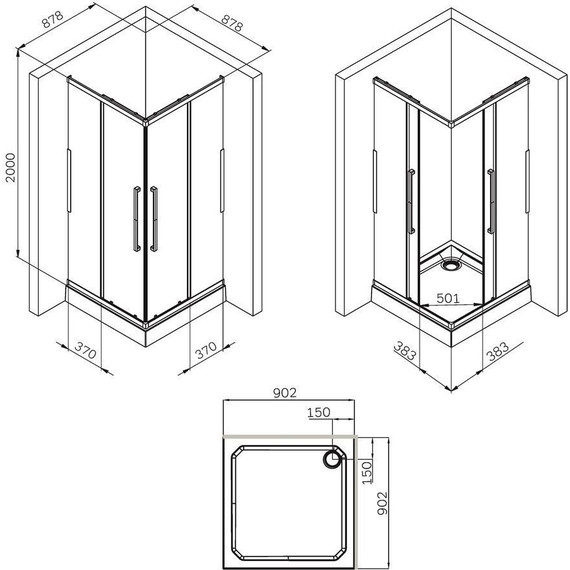 Душевое ограждение Am.Pm Func 90x90 см W84G-403-9090-BТ, черный/прозрачное - фото 10