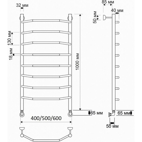 Полотенцесушитель водяной Secado Агата 1 П8 500x1000 мм, бронза - фото 3