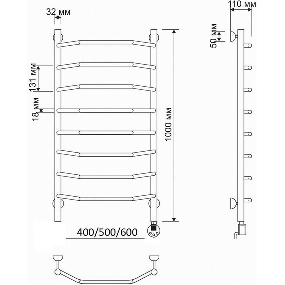 Полотенцесушитель электрический Secado Агата 1 П8 500x1000 мм (возможность скрытого подключения) бронза - фото 4