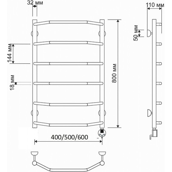 Полотенцесушитель электрический Secado Агата 1 П6 500x800 мм (возможность скрытого подключения) бронза - фото 4