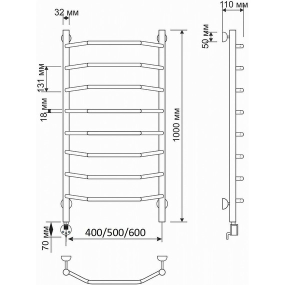 Полотенцесушитель электрический Secado Агата 1 П8 500x1000 мм (возможность скрытого подключения) бронза - фото 3
