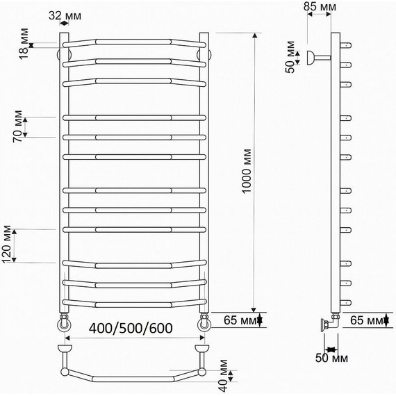 Полотенцесушитель водяной Secado Агата 2 П12 500x1000 мм, бронза - фото 3