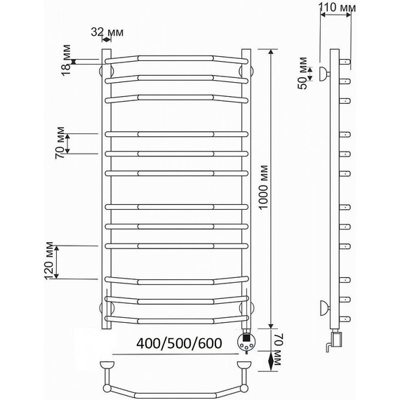 Полотенцесушитель электрический Secado Агата 2 П12 500x1000 мм (возможность скрытого подключения) бронза - фото 4