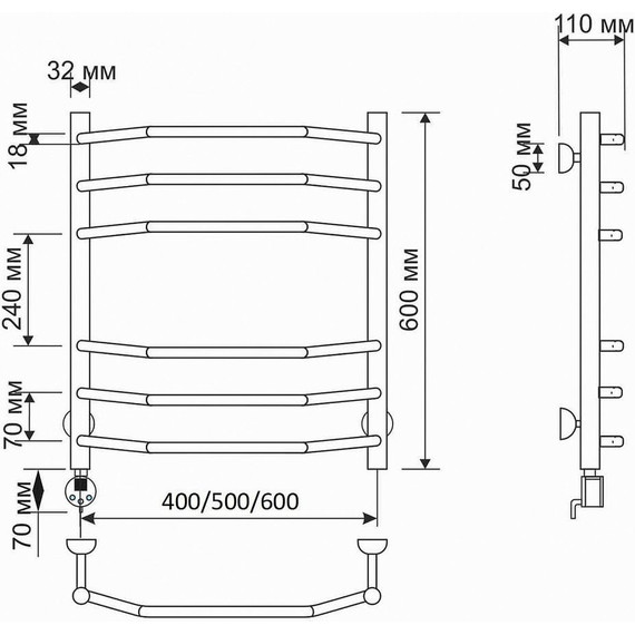 Полотенцесушитель электрический Secado Агата 2 П6 500x600 мм (возможность скрытого подключения) бронза - фото 3