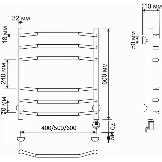 Полотенцесушитель электрический Secado Агата 2 П6 500x600 мм (возможность скрытого подключения) бронза - фото 4