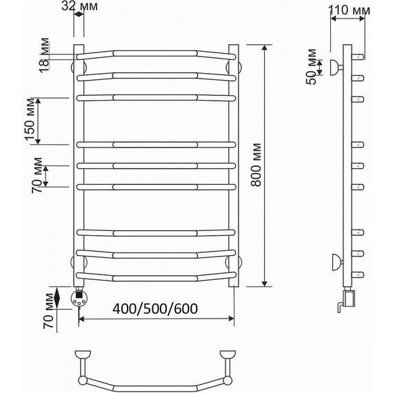 Полотенцесушитель электрический Secado Агата 2 П9 500x800 мм (возможность скрытого подключения) бронза - фото 3