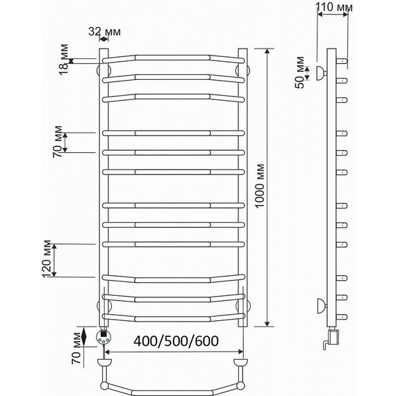 Полотенцесушитель электрический Secado Агата 2 П12 500x1000 мм (возможность скрытого подключения) бронза - фото 3