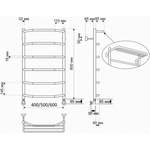 Полотенцесушитель водяной Secado Агата 3 с полкой П6 500x800 мм, бронза - фото 3