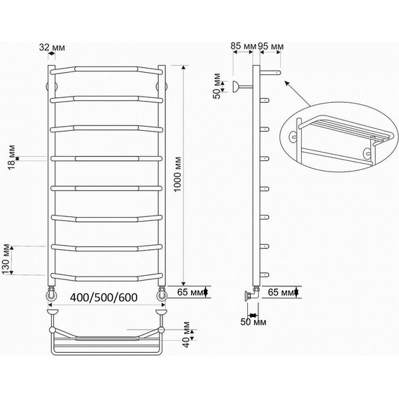 Полотенцесушитель водяной Secado Агата 3 с полкой П8 500x1000 мм, бронза - фото 3
