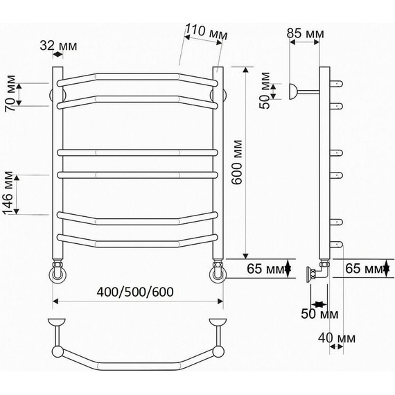 Полотенцесушитель водяной Secado Агата 4 П6 500x600 мм, бронза - фото 3