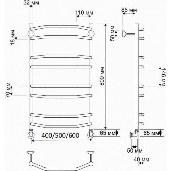 Полотенцесушитель водяной Secado Агата 4 П8 500x800 мм, бронза - фото 3