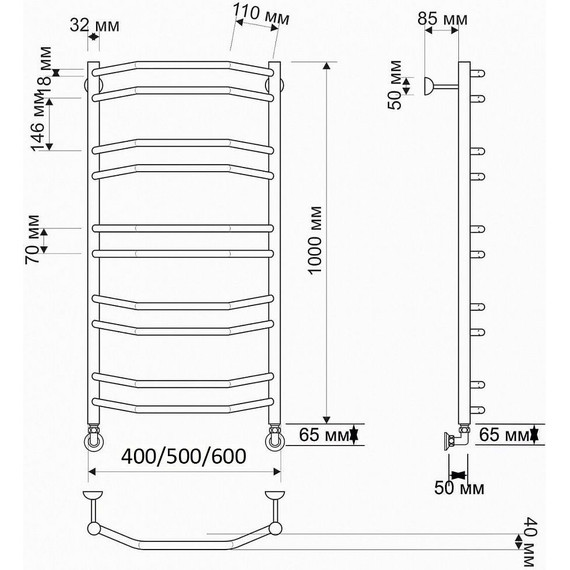 Полотенцесушитель водяной Secado Агата 4 П10 500x1000 мм, бронза - фото 3