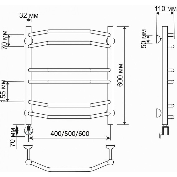 Полотенцесушитель электрический Secado Агата 4 П6 500x600 мм (возможность скрытого подключения) бронза - фото 3