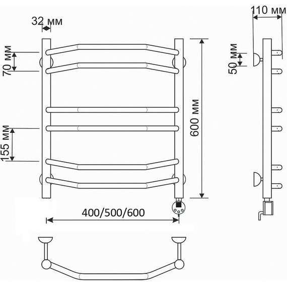 Полотенцесушитель электрический Secado Агата 4 П6 500x600 мм (возможность скрытого подключения) бронза - фото 4