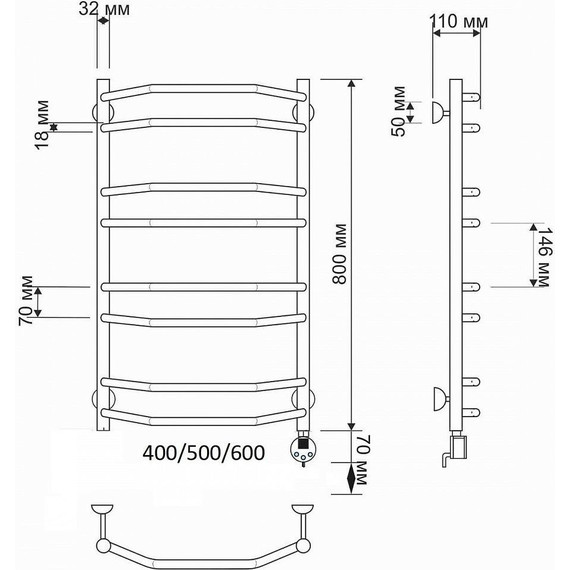 Полотенцесушитель электрический Secado Агата 4 П8 500x800 мм (возможность скрытого подключения) бронза - фото 4